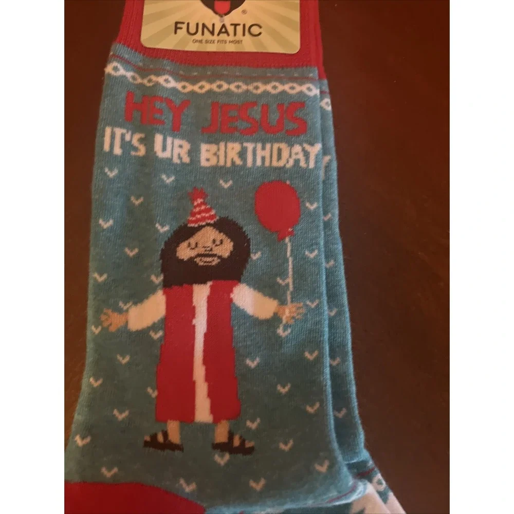 2 Pairs Women‎ /Men Christmas Holiday Socks Joy Hey Jesus It's Your Birthday